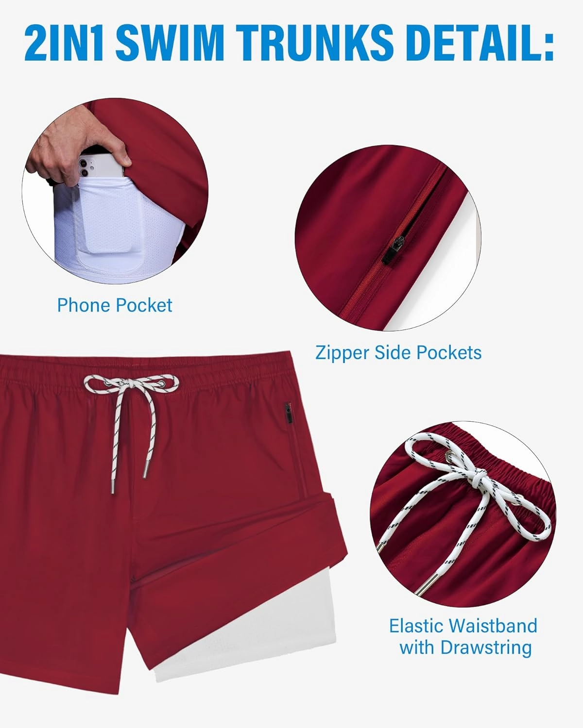 Swim Trunks Mens 5 Inch Inseam Compression Liner Short Men Bathing Suit Lined Swimming Shorts Men's Swim Suits