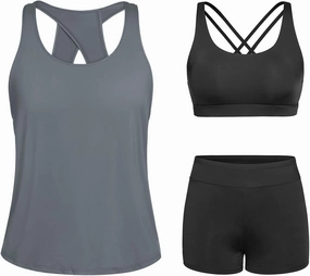 Tempt Me 3 Piece Tankini Swimsuits for Women Athletic Bathing Suits Swim Tank Top with Boy Shorts and Bra Modest Swimwear