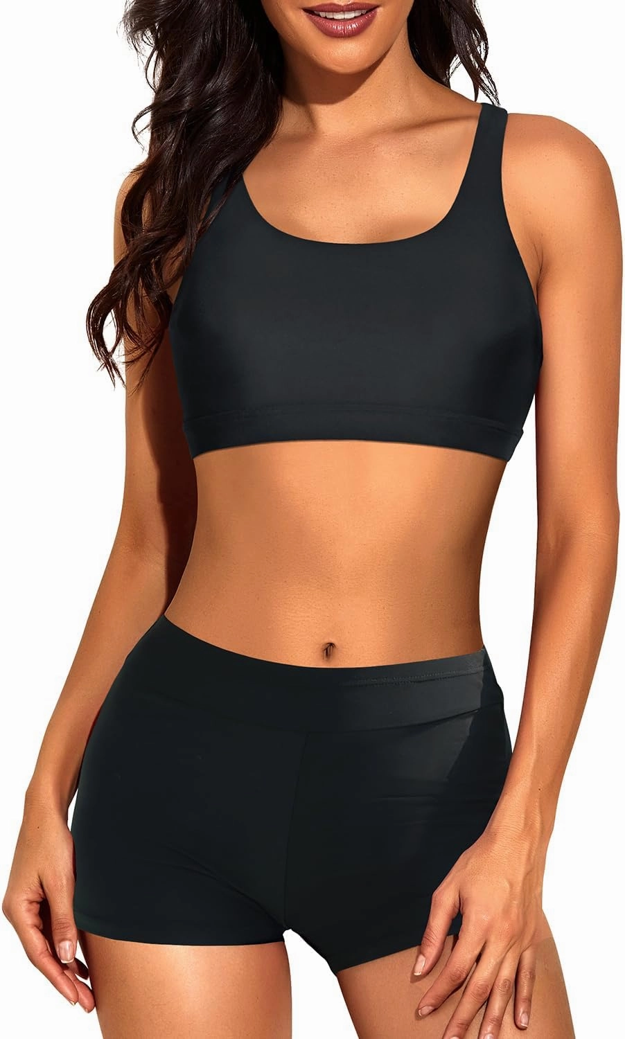 Tempt Me 3 Piece Tankini Swimsuits for Women Athletic Bathing Suits Swim Tank Top with Boy Shorts and Bra Modest Swimwear