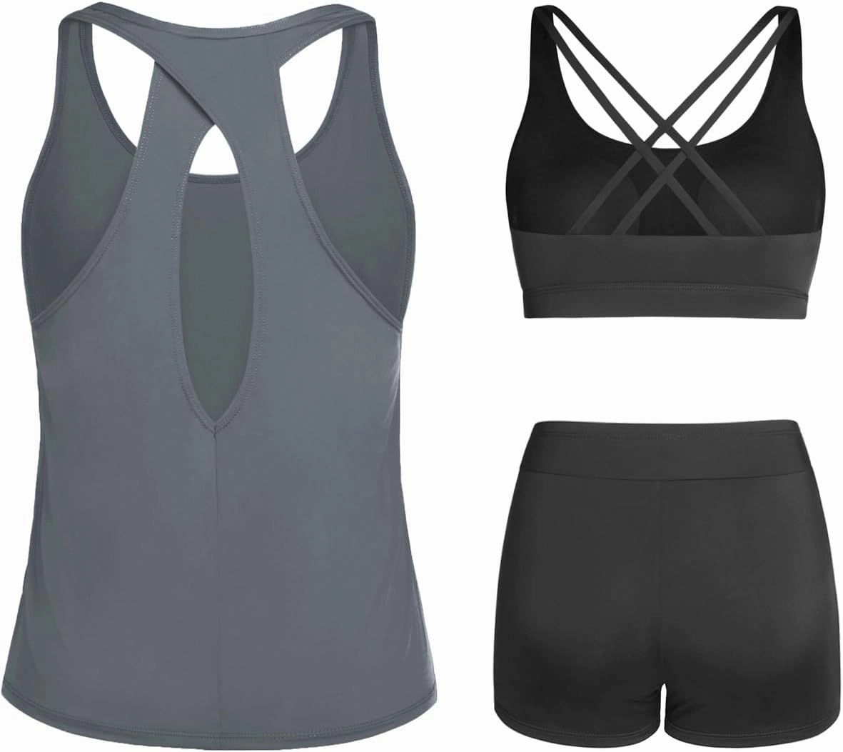 Tempt Me 3 Piece Tankini Swimsuits for Women Athletic Bathing Suits Swim Tank Top with Boy Shorts and Bra Modest Swimwear