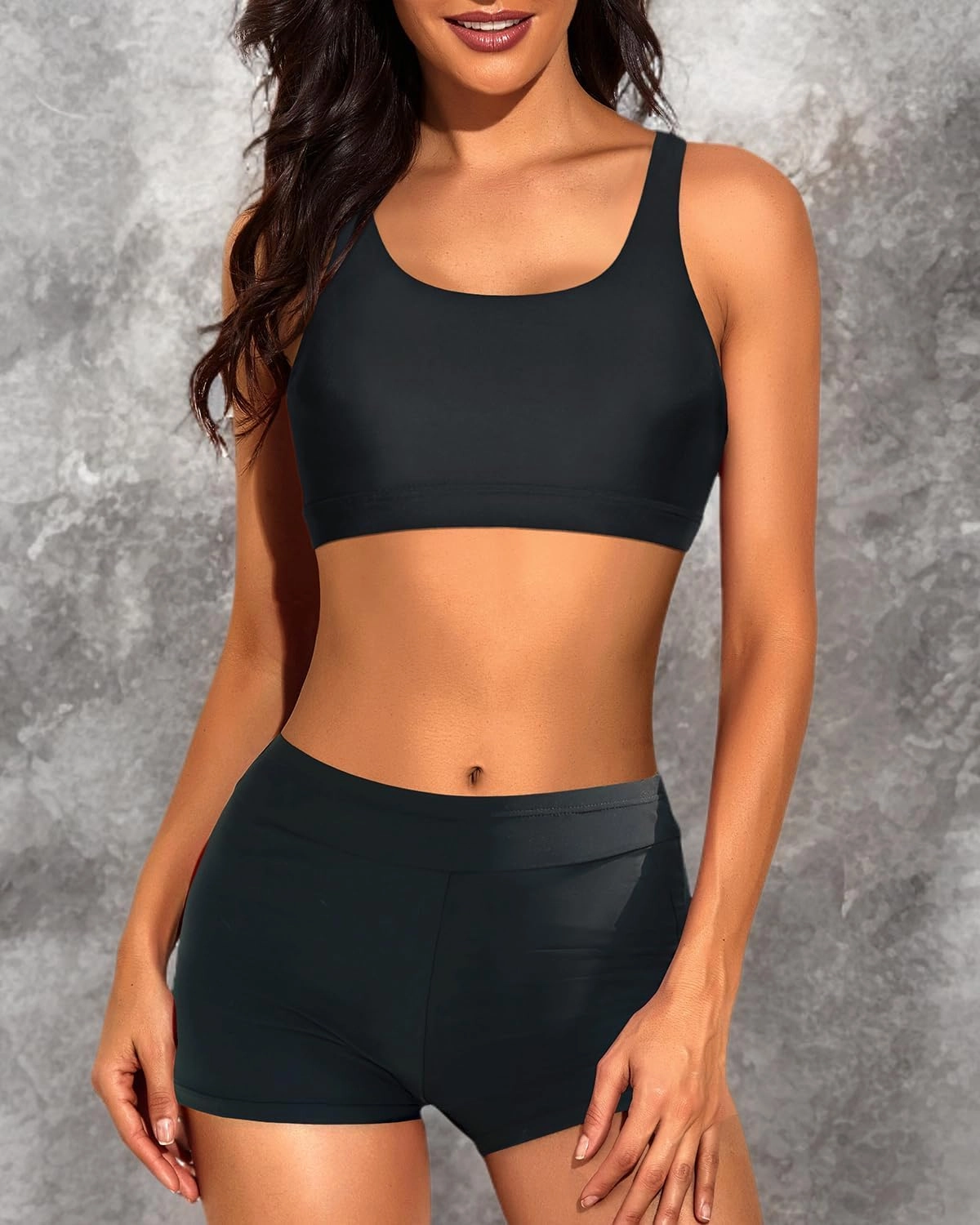 Tempt Me 3 Piece Tankini Swimsuits for Women Athletic Bathing Suits Swim Tank Top with Boy Shorts and Bra Modest Swimwear