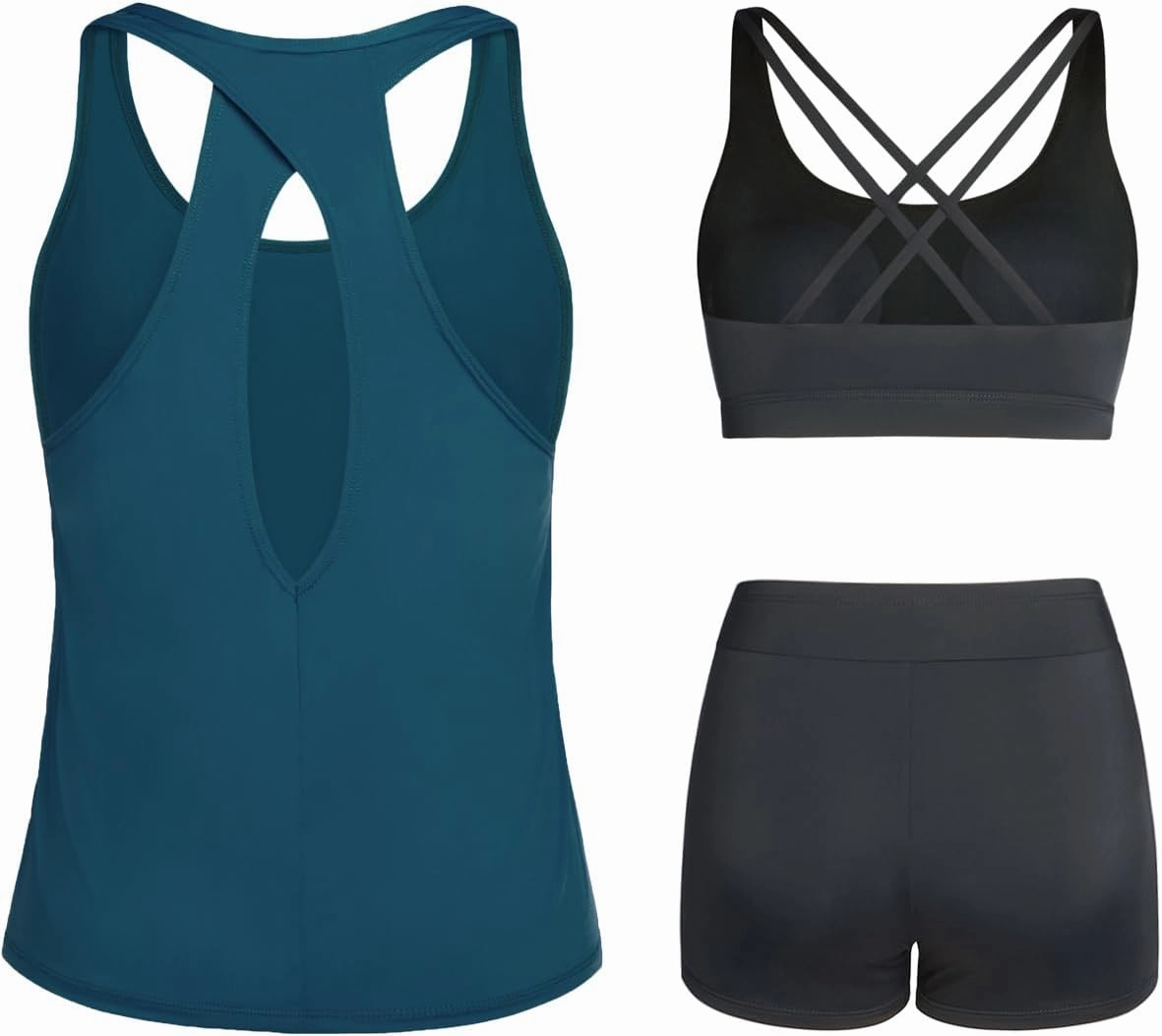 Tempt Me 3 Piece Tankini Swimsuits for Women Athletic Bathing Suits Swim Tank Top with Boy Shorts and Bra Modest Swimwear