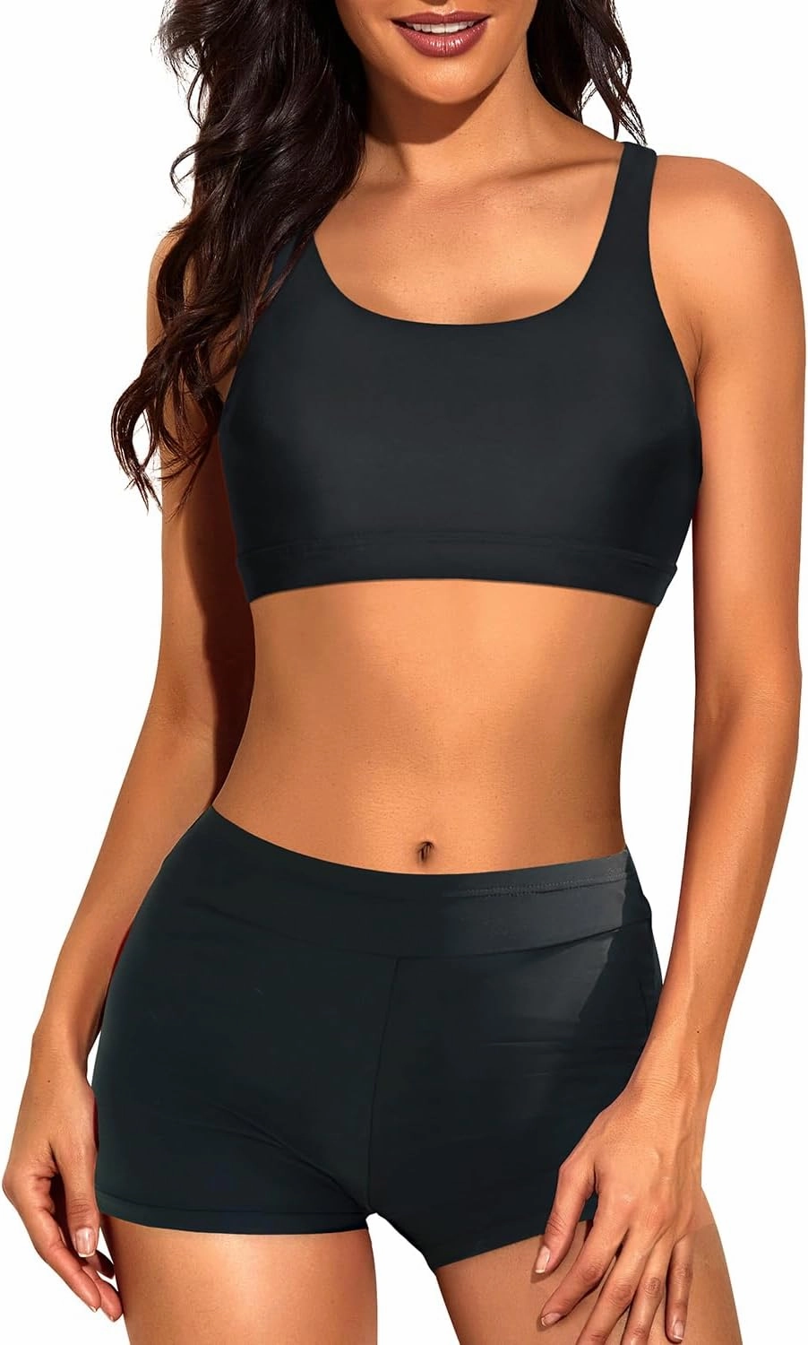 Tempt Me 3 Piece Tankini Swimsuits for Women Athletic Bathing Suits Swim Tank Top with Boy Shorts and Bra Modest Swimwear