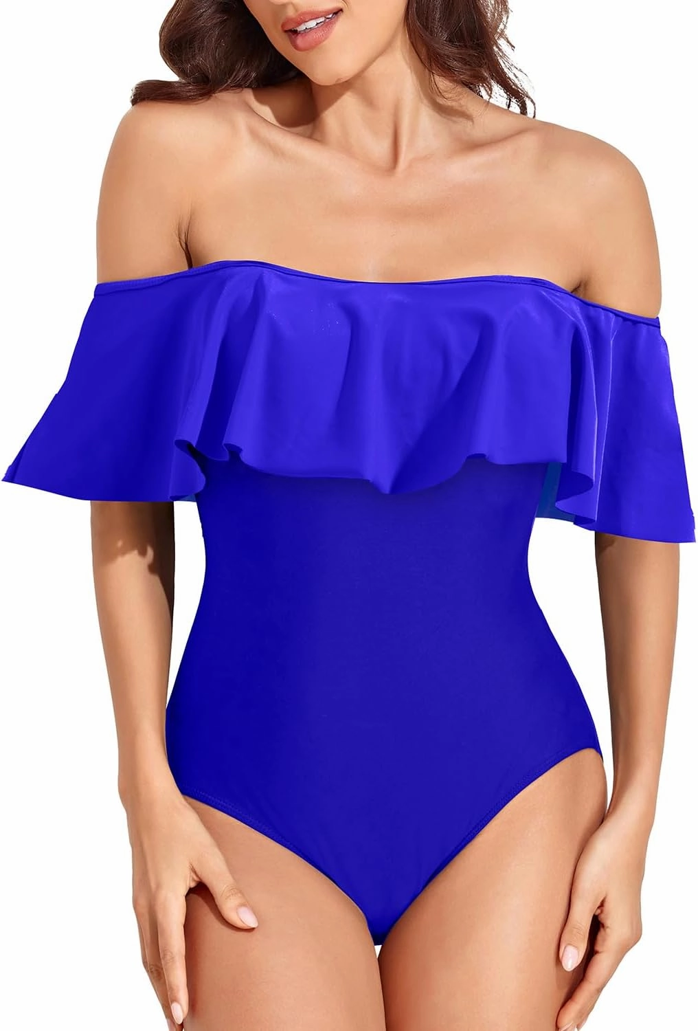 Tempt Me Off Shoulder One Piece Swimsuit for Women Ruffled Sleeves Retro Bathing Suits