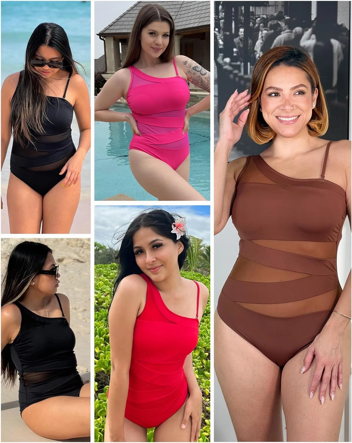 Tempt Me Women One Piece Swimsuit One Shoulder Bathing Suits Cutout Mesh Swimwear