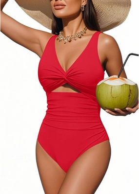 Tempt Me Women One Piece Swimsuits Tummy Control Cutout Bathing Suits Ruched V Neck Twist Front Swimwear