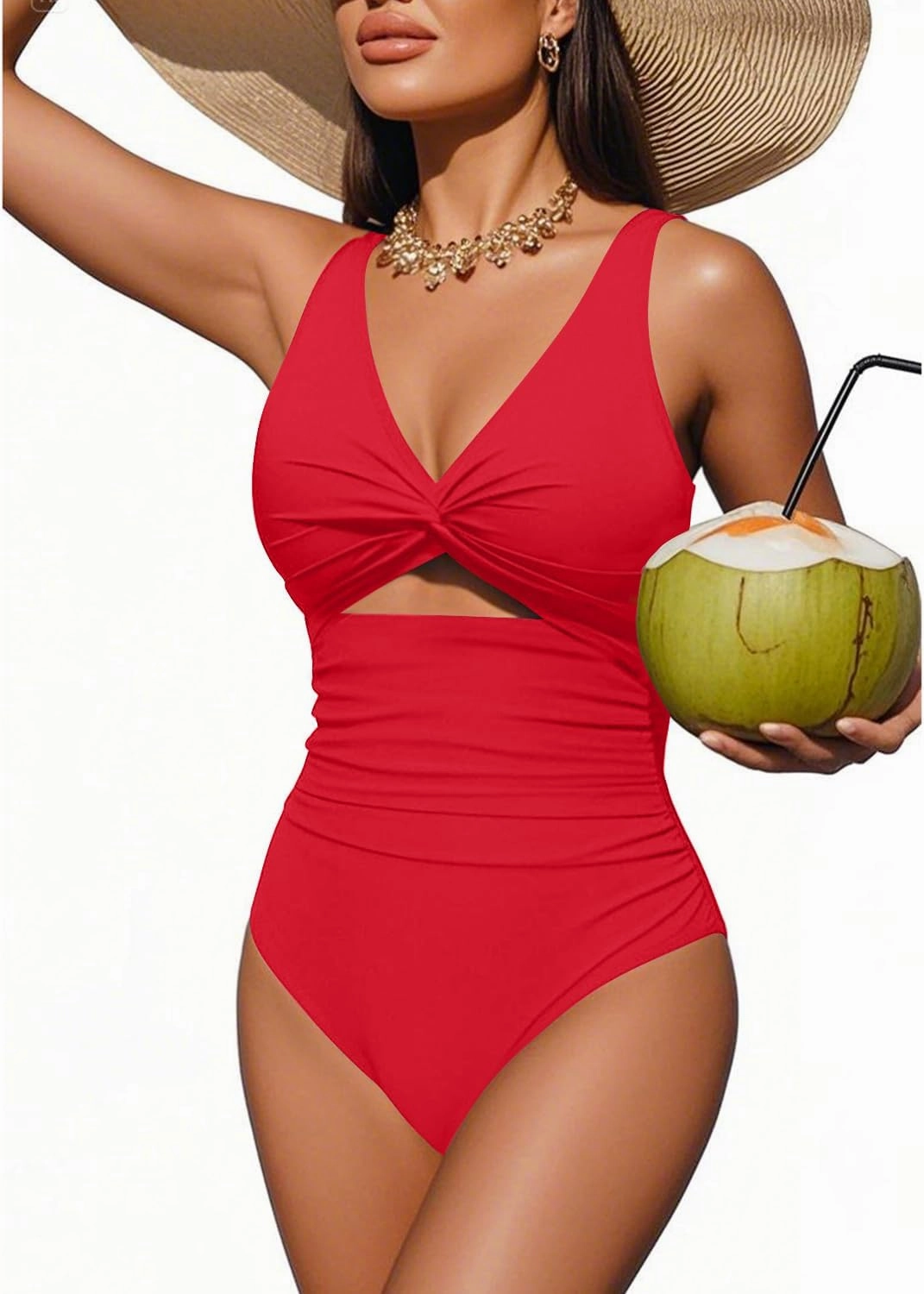 Tempt Me Women One Piece Swimsuits Tummy Control Cutout Bathing Suits Ruched V Neck Twist Front Swimwear
