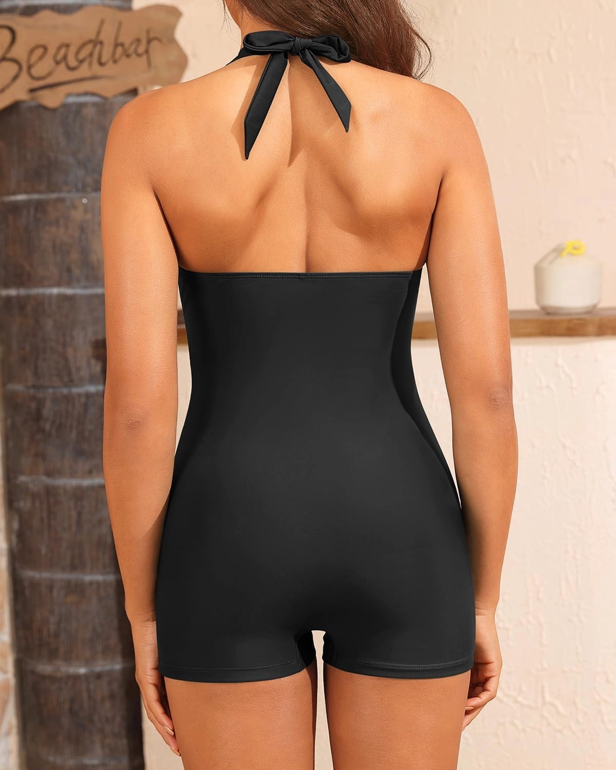 Tempt Me Women One Piece Swimsuits with Shorts Tummy Control Retro Bathing Suit Halter Boyleg Swimwear