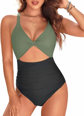 Tempt Me Women's One Piece Swimsuit - Cutout Tummy Control Bathing Suit V Neck Twist Front Swimwear 2025