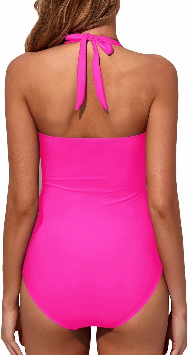 Tempt Me Women Tummy Control One Piece Swimsuits Push Up Slimming Bathing Suits Halter Vintage Swimwear