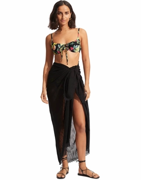 Textured Cotton Beach Wrap - Black