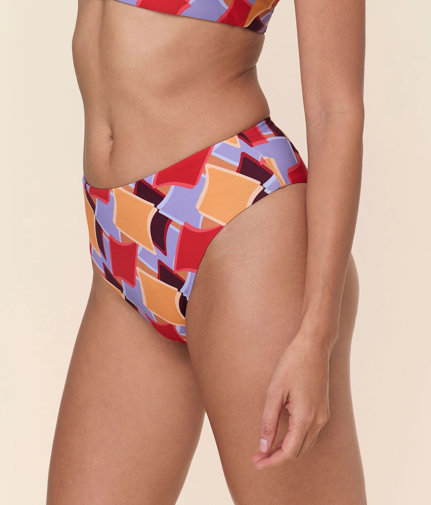 The 90s High Waist Bikini Bottom - Eco Nylon - Mod Geo