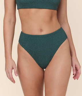 The 90s High Waist Bikini Bottom - Textured Weave - Seaweed
