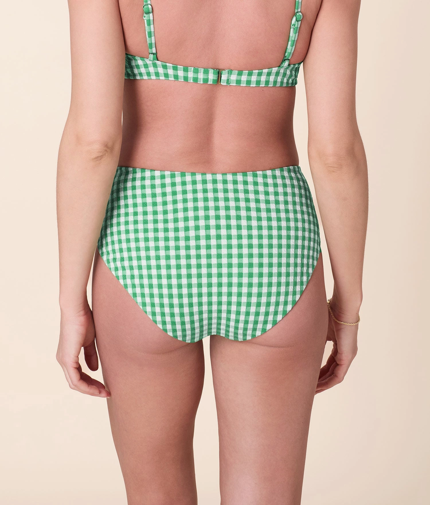The High Rise Bikini Bottom - Crinkle Gingham - Green Gingham