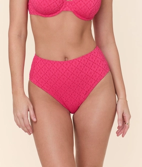 The High Waist Bikini Bottom - Eyelet - Begonia