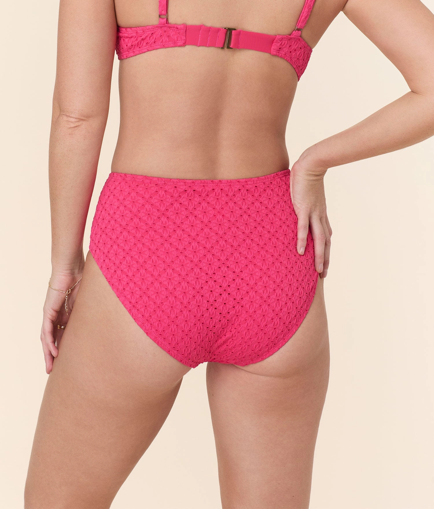 The High Waist Bikini Bottom - Eyelet - Begonia