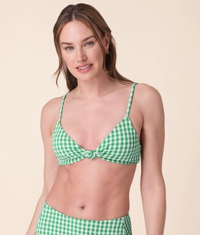 The Santorini Bikini Top - Crinkle Gingham - Green Gingham