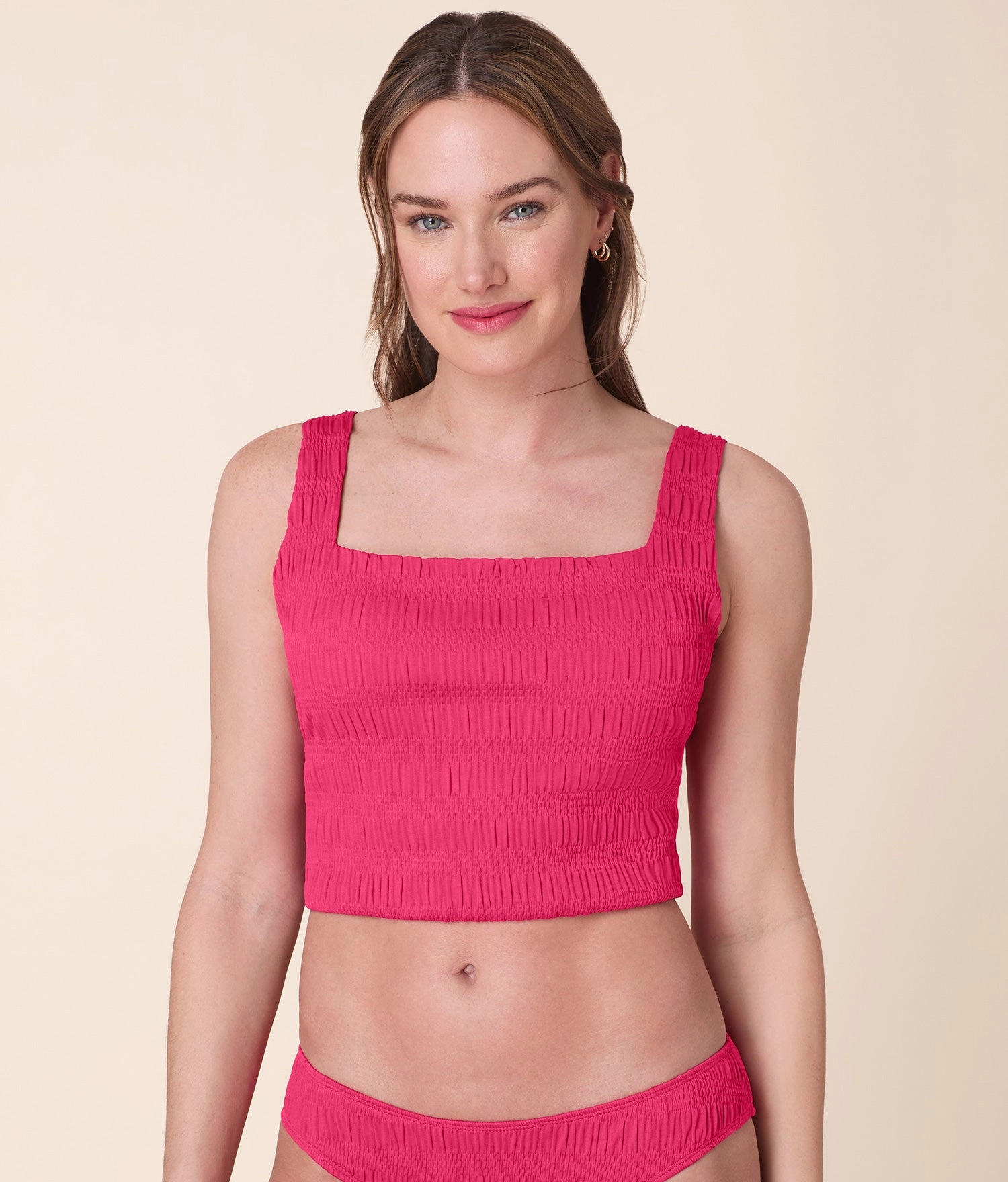 The Siren Swim Tank - Smocked - Bright Begonia
