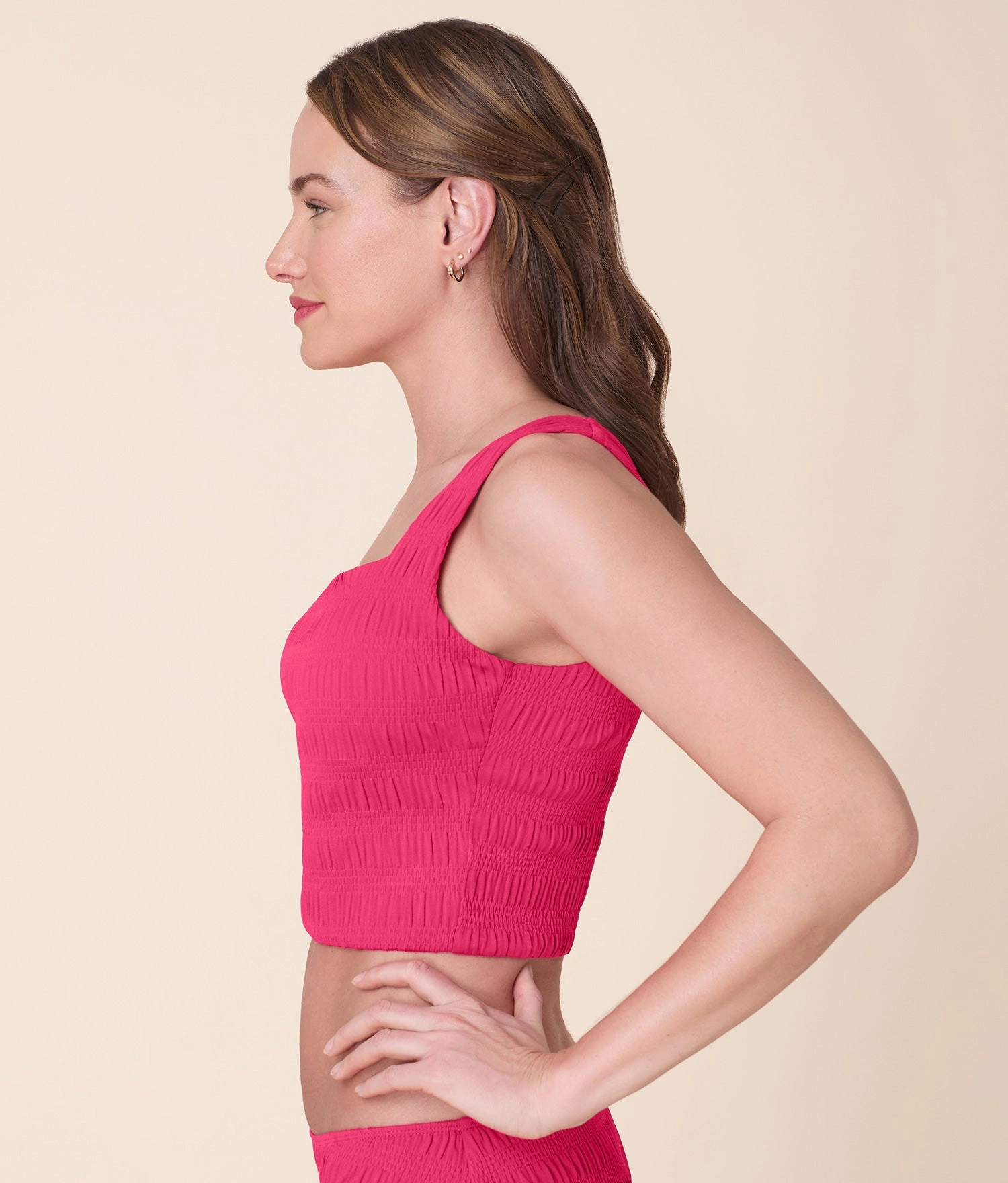 The Siren Swim Tank - Smocked - Bright Begonia