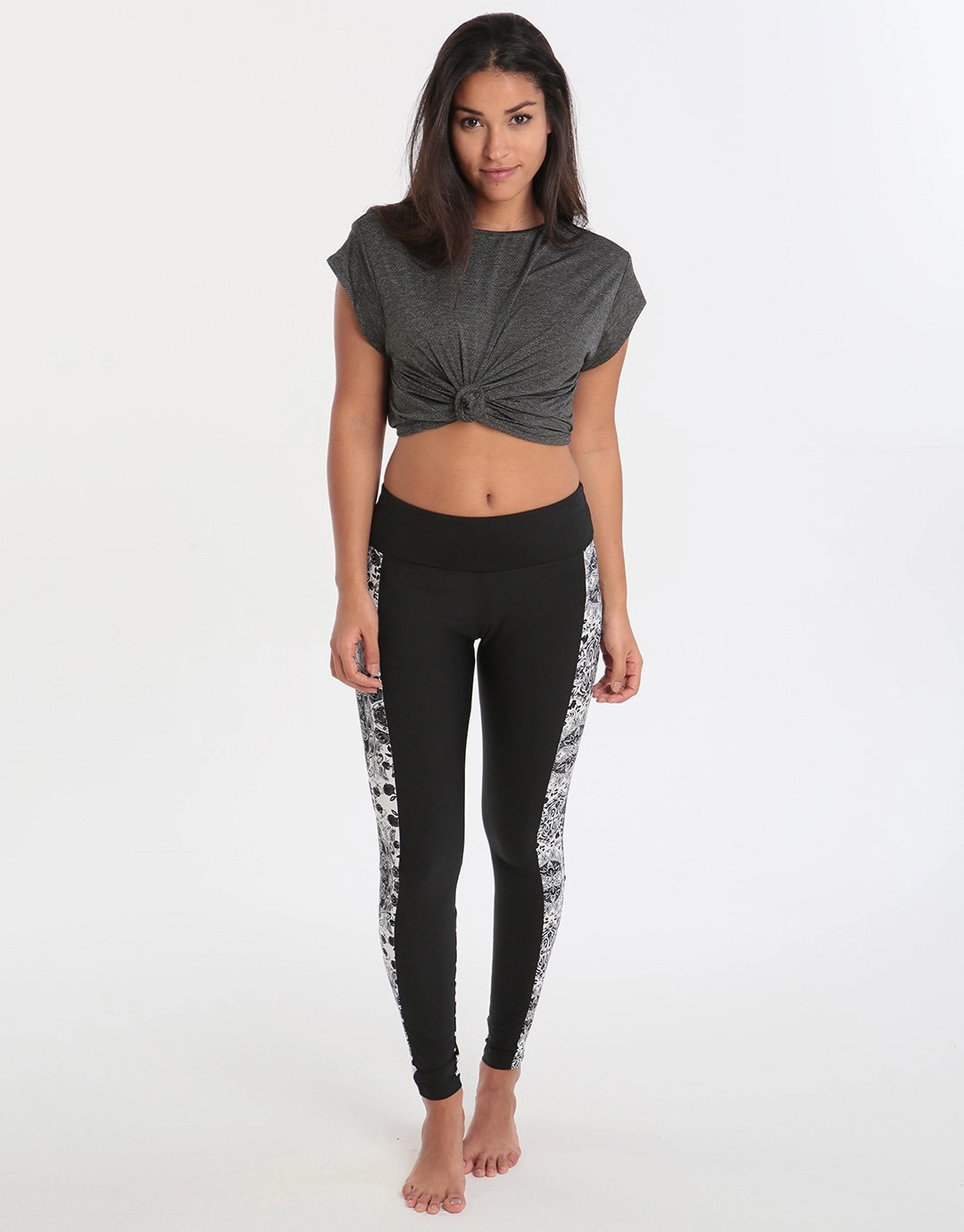 Twist Front Crop Tee - Grey Marle