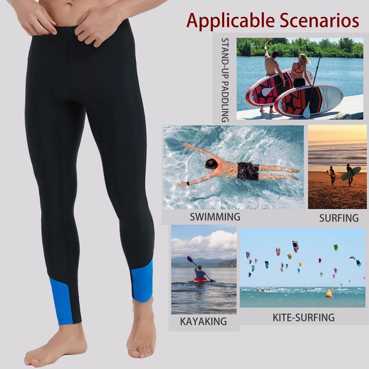Ubestyle UPF 50  Men's Active Surfing Water Leggings Swim Pants Swim Tights Beach Pants Sun Protective