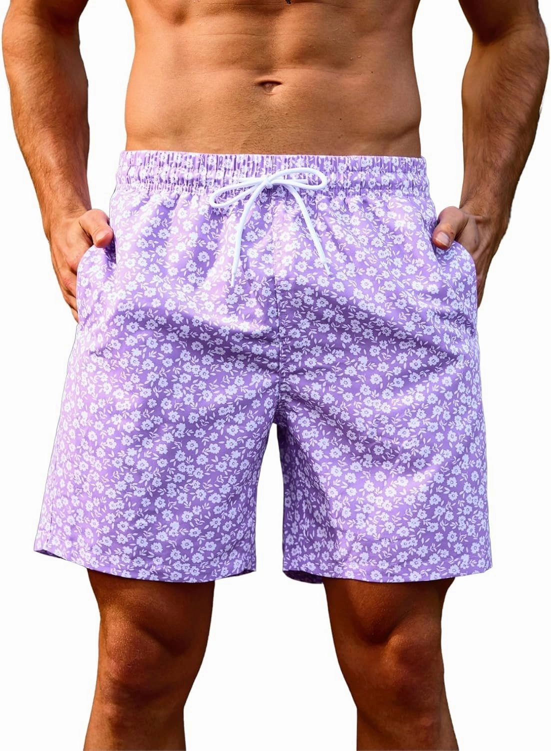 Verdusa Men's Drawstring Waist Swimwear Beach Shorts Swim Trunks with Pockets