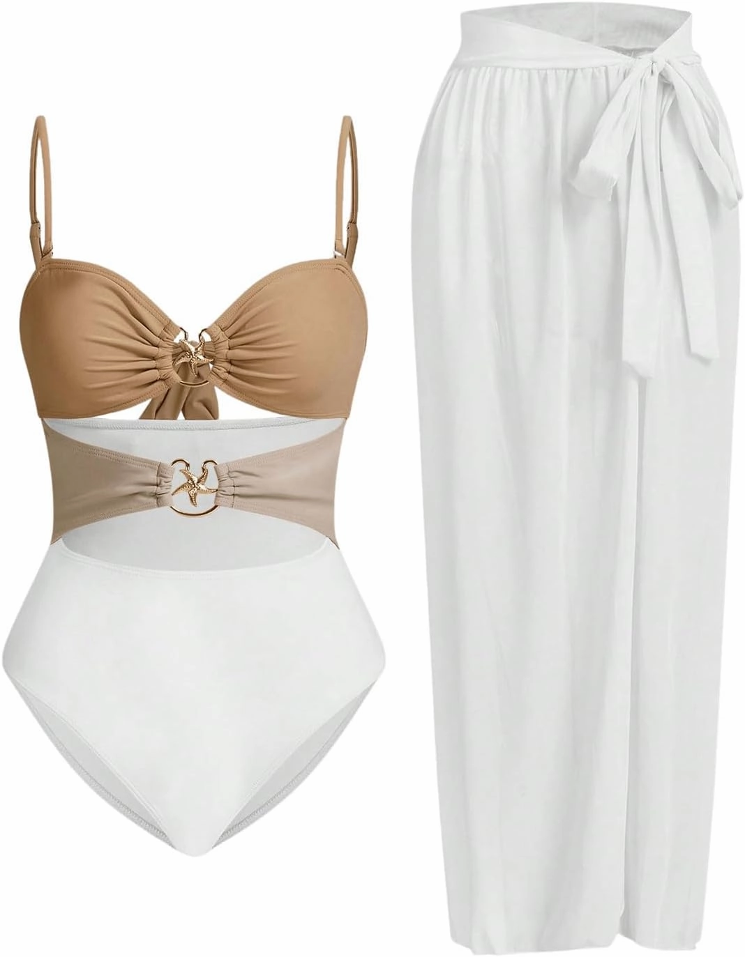 Verdusa Women's Cut Out One Piece Backless Wireless Swimsuit with Cover Up Skirt