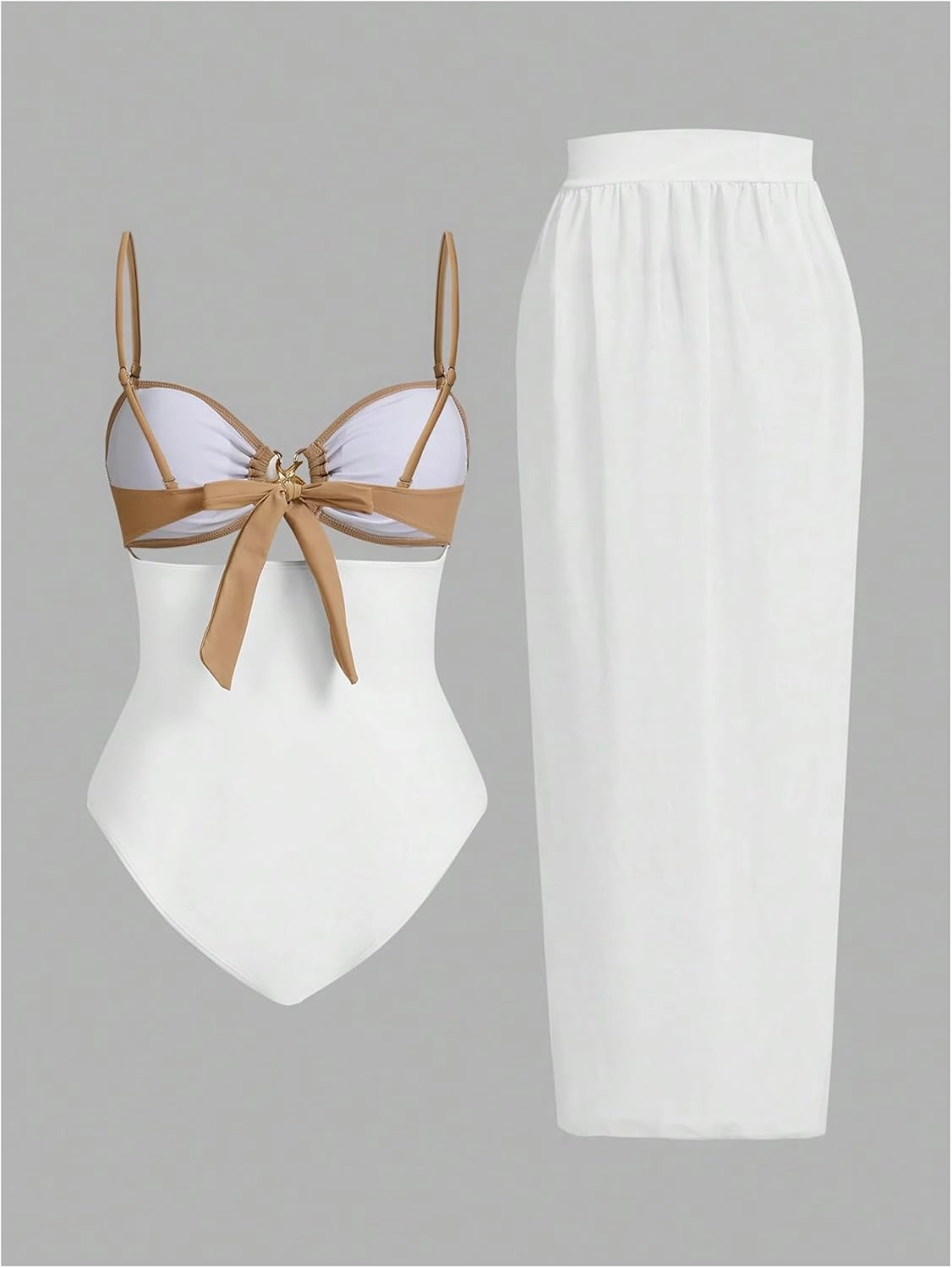 Verdusa Women's Cut Out One Piece Backless Wireless Swimsuit with Cover Up Skirt