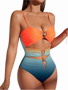 Verdusa Women's Cut Out One Piece Backless Wireless Swimsuit with Cover Up Skirt