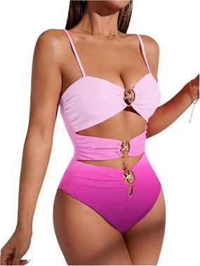 Verdusa Women's Cut Out One Piece Backless Wireless Swimsuit with Cover Up Skirt