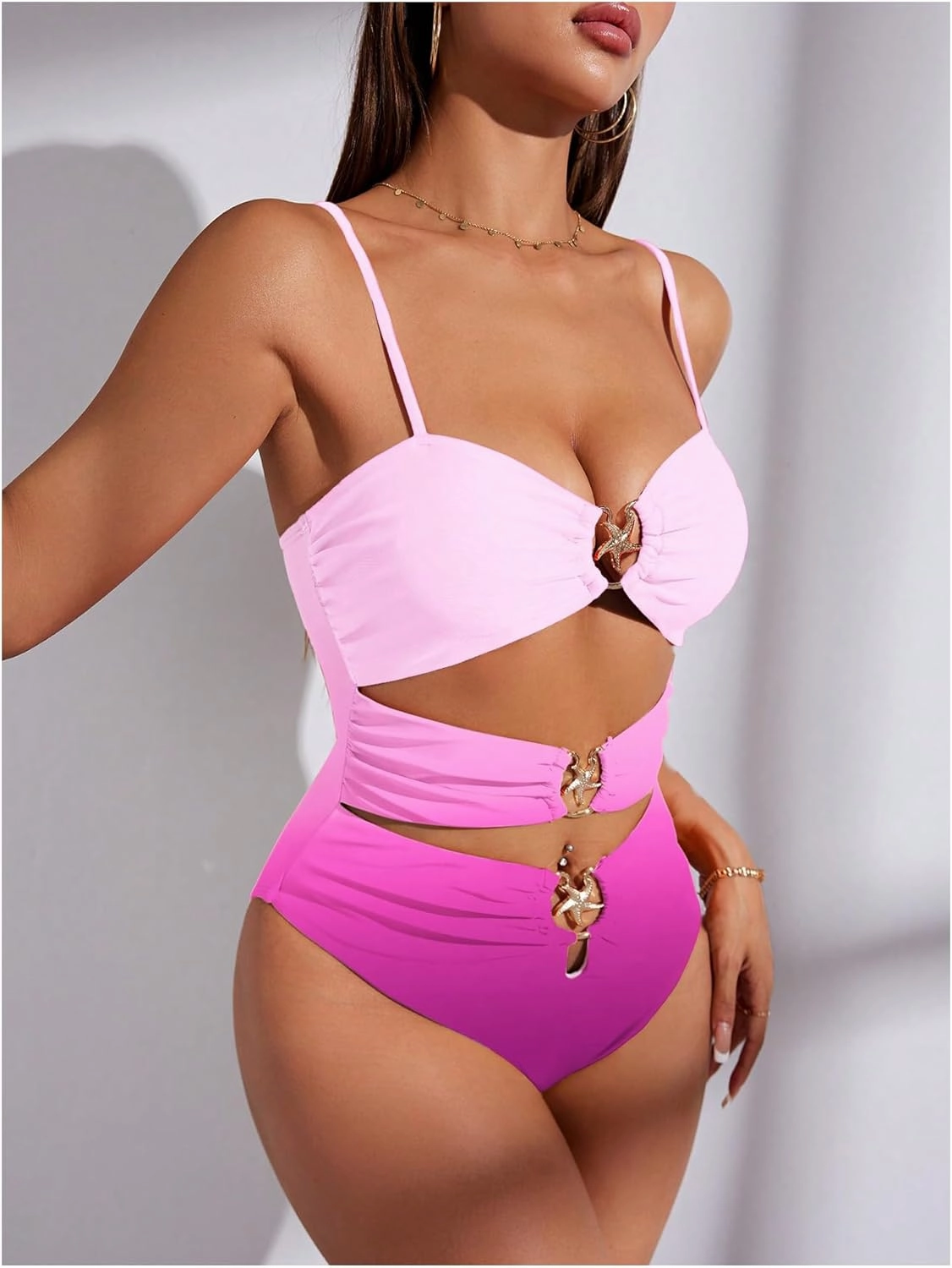 Verdusa Women's Cut Out One Piece Backless Wireless Swimsuit with Cover Up Skirt