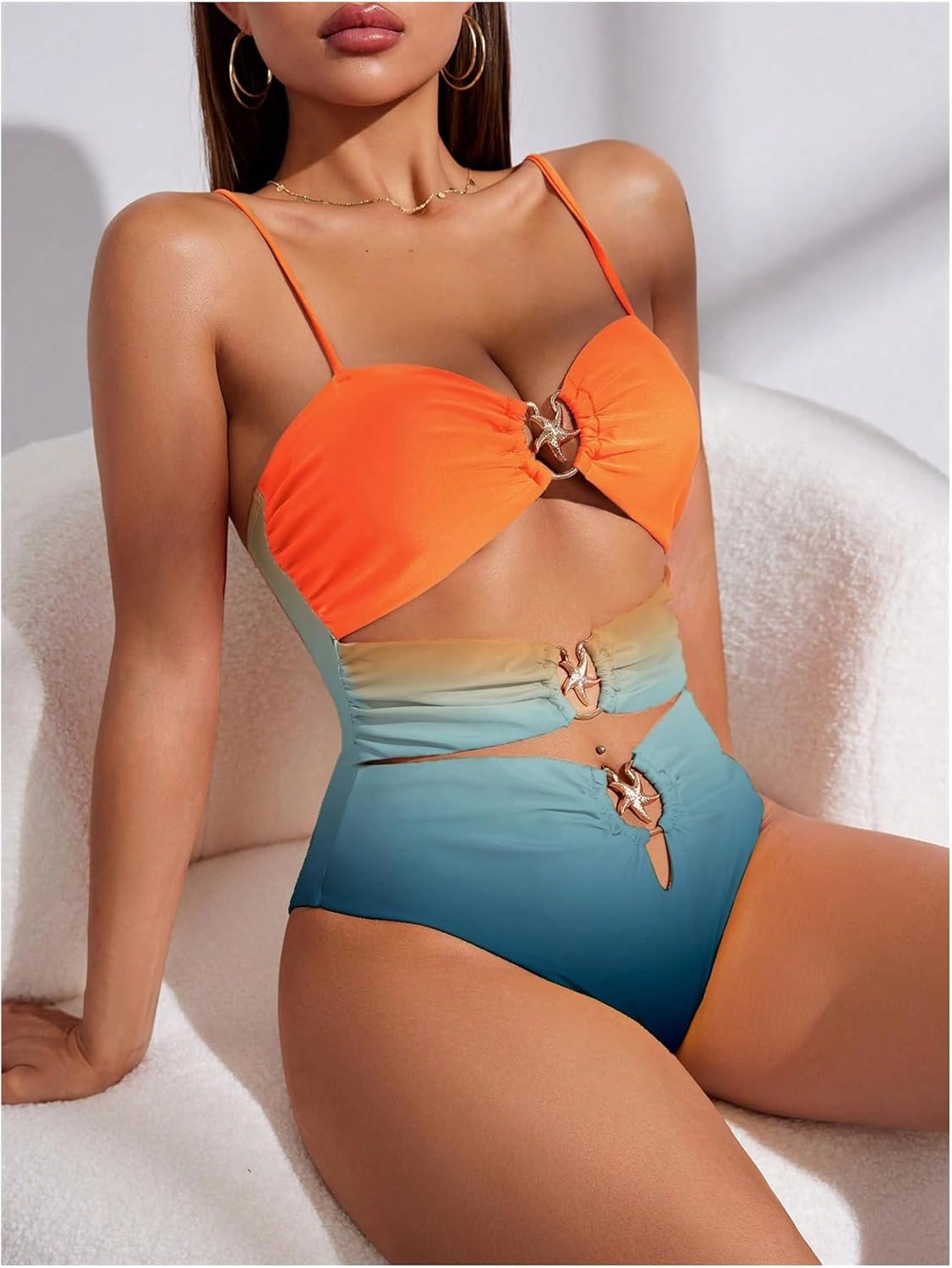 Verdusa Women's Cut Out One Piece Backless Wireless Swimsuit with Cover Up Skirt