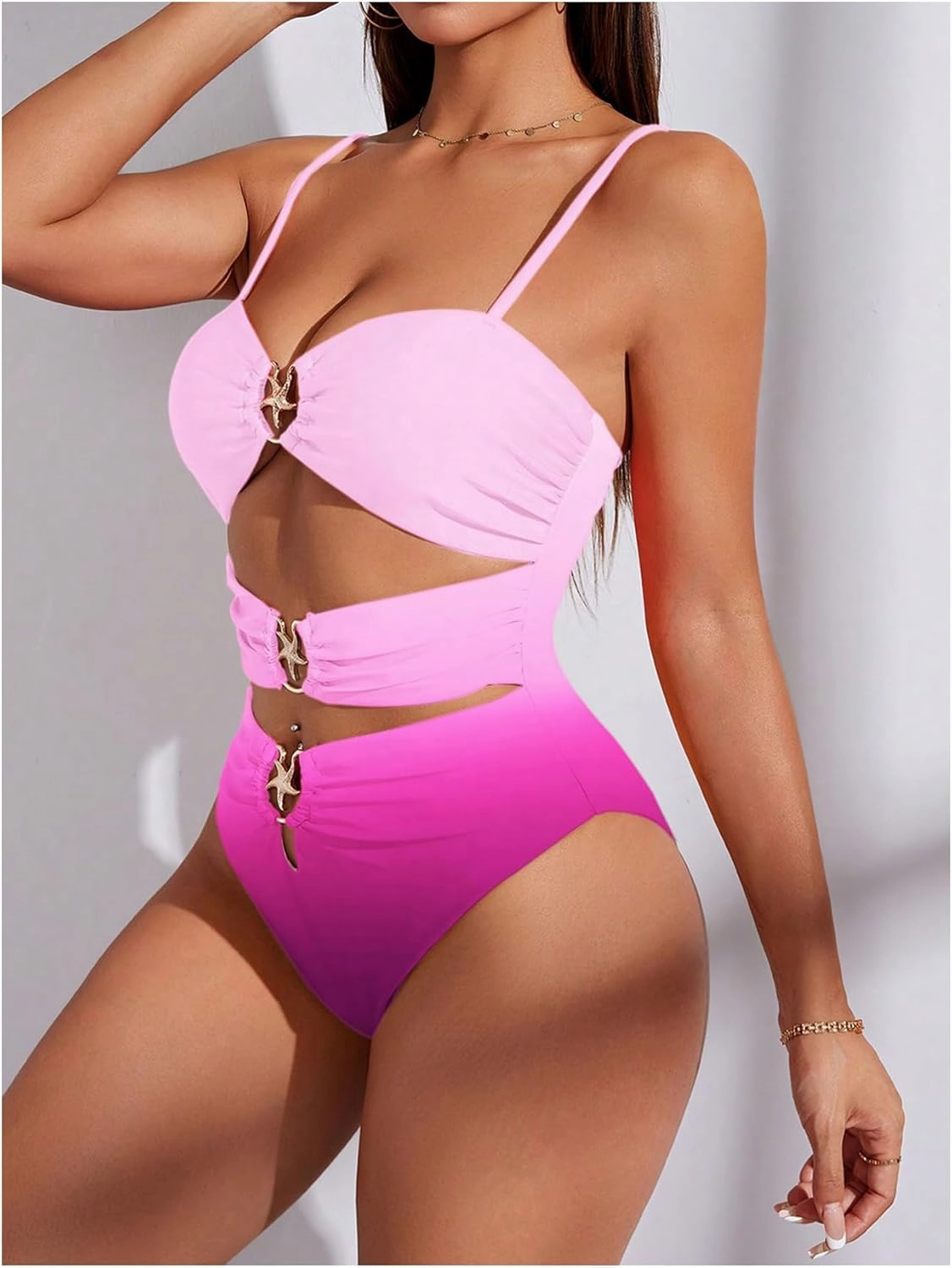 Verdusa Women's Cut Out One Piece Backless Wireless Swimsuit with Cover Up Skirt