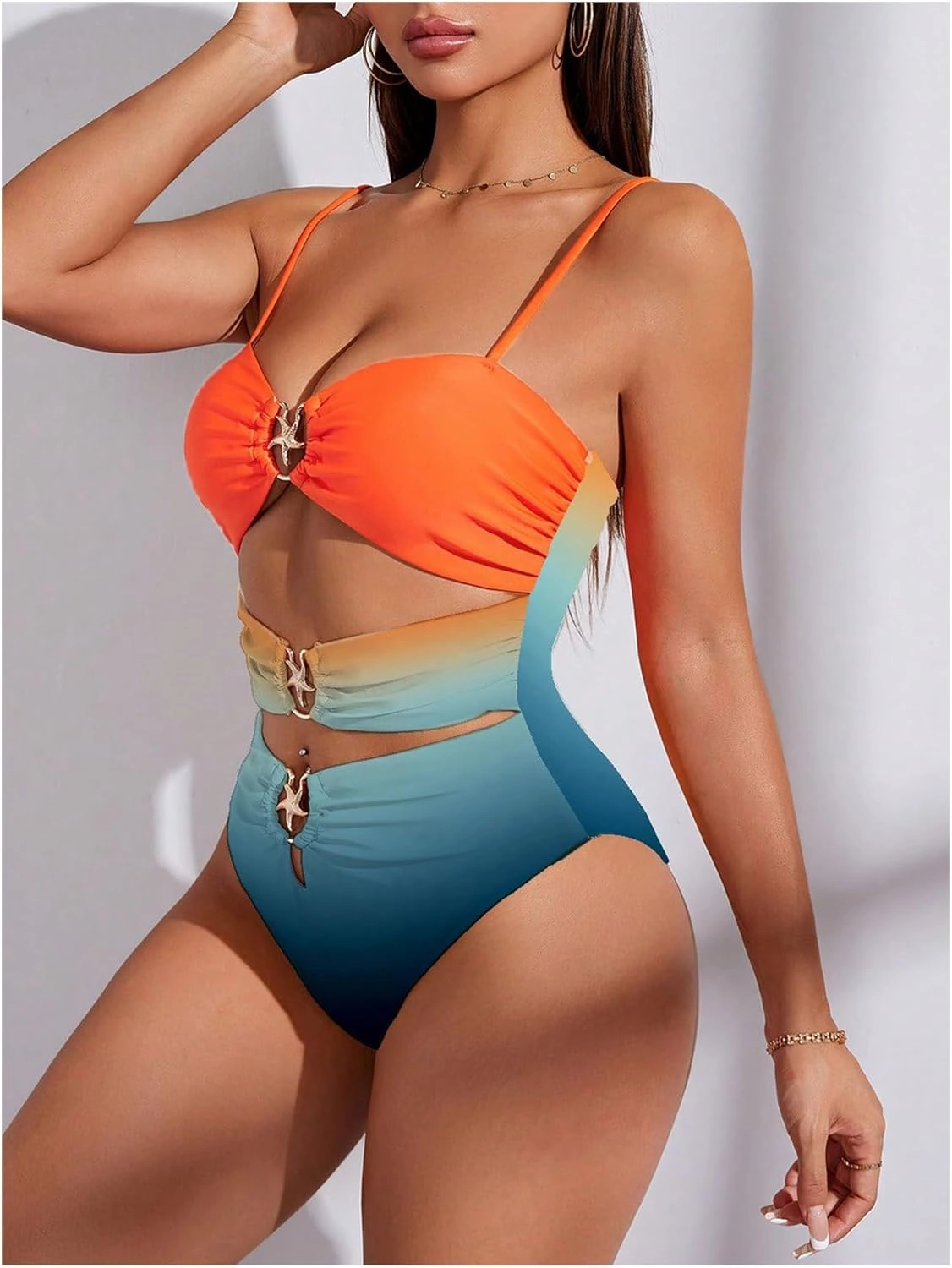 Verdusa Women's Cut Out One Piece Backless Wireless Swimsuit with Cover Up Skirt