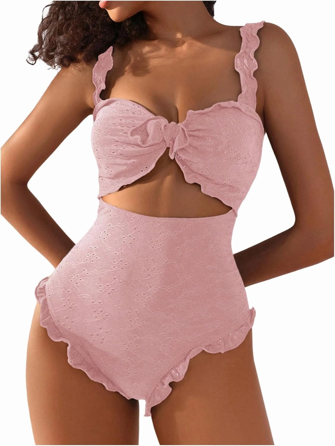 Verdusa Women's Cut Out One Piece Swimsuit Frill Trim Tummy Control Bathing Suit