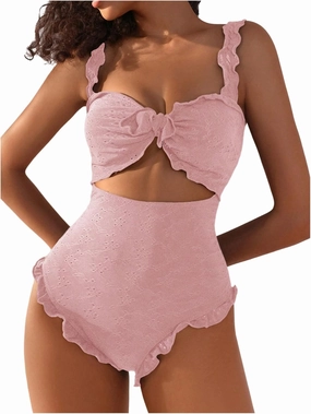 Verdusa Women's Cut Out One Piece Swimsuit Frill Trim Tummy Control Bathing Suit
