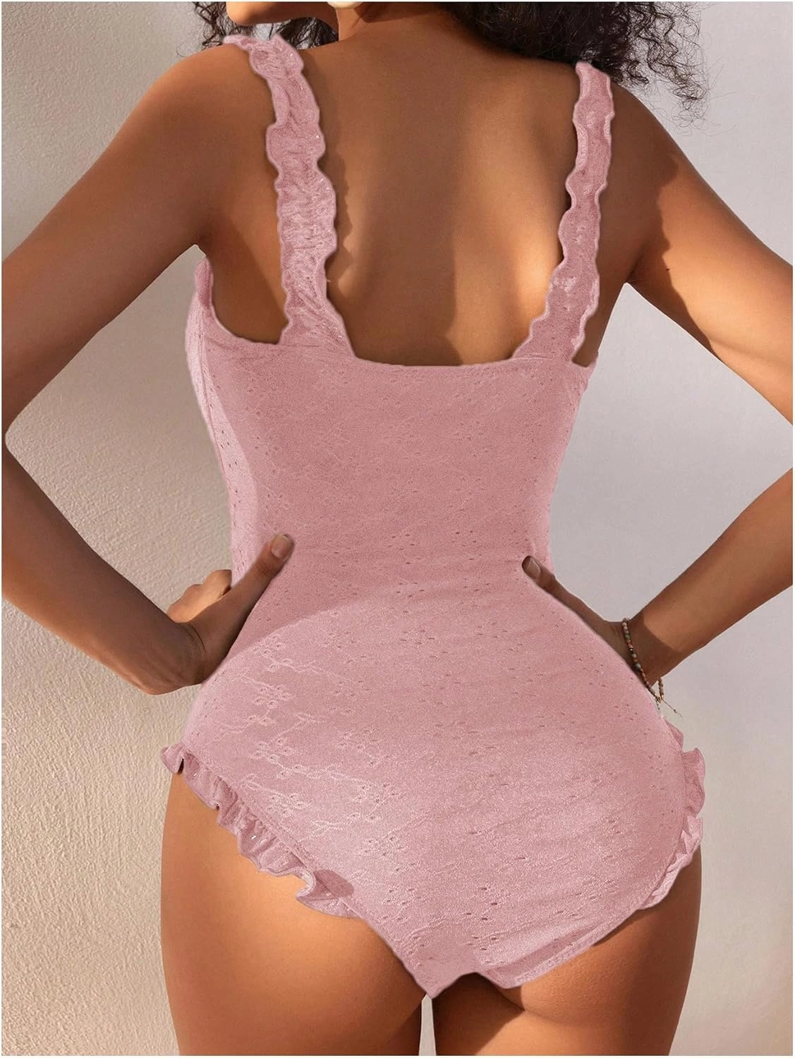 Verdusa Women's Cut Out One Piece Swimsuit Frill Trim Tummy Control Bathing Suit
