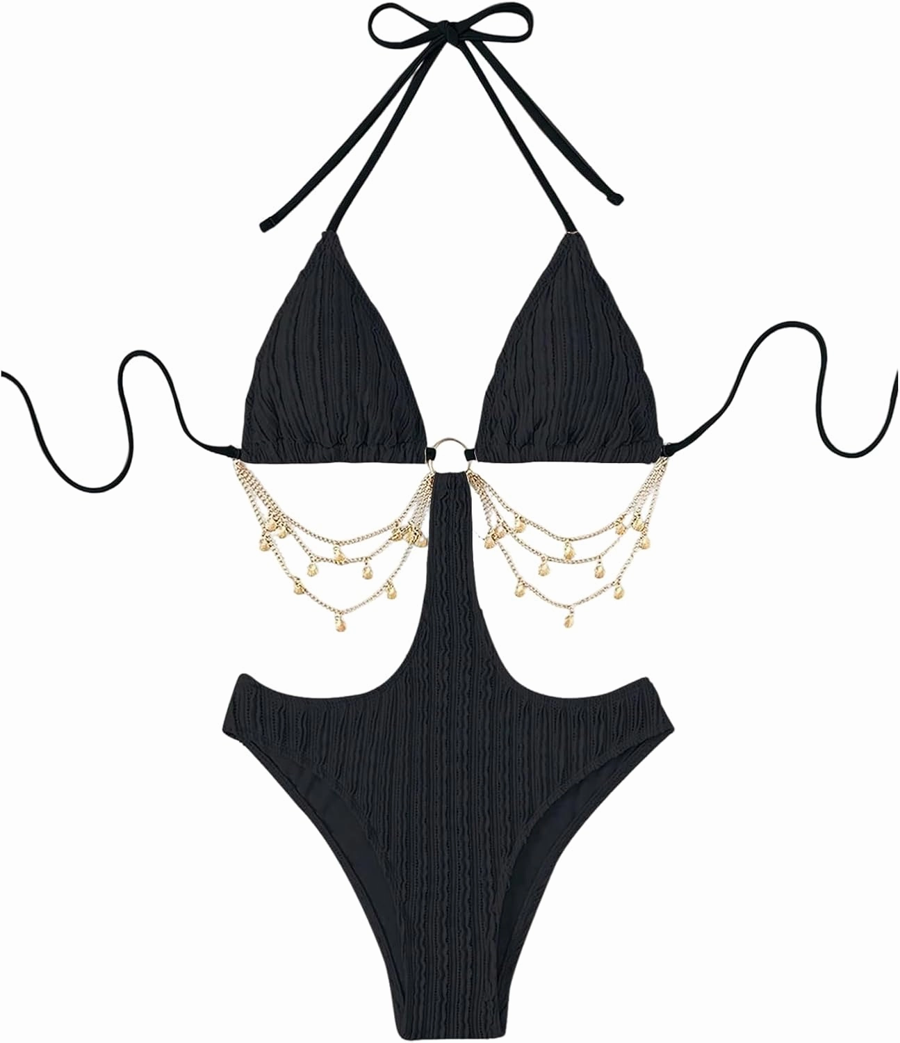 WDIRARA Women's Chain Linked Cut Out Halter One Piece Swimsuit