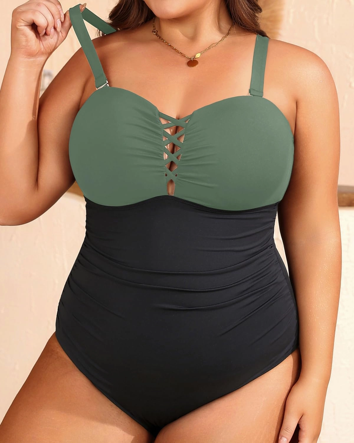 Women Plus Size One Piece Swimsuit - Tummy Control Bathing Suits Ruched Lace up Swimwear Bandeau Retro Swimsuits 2025