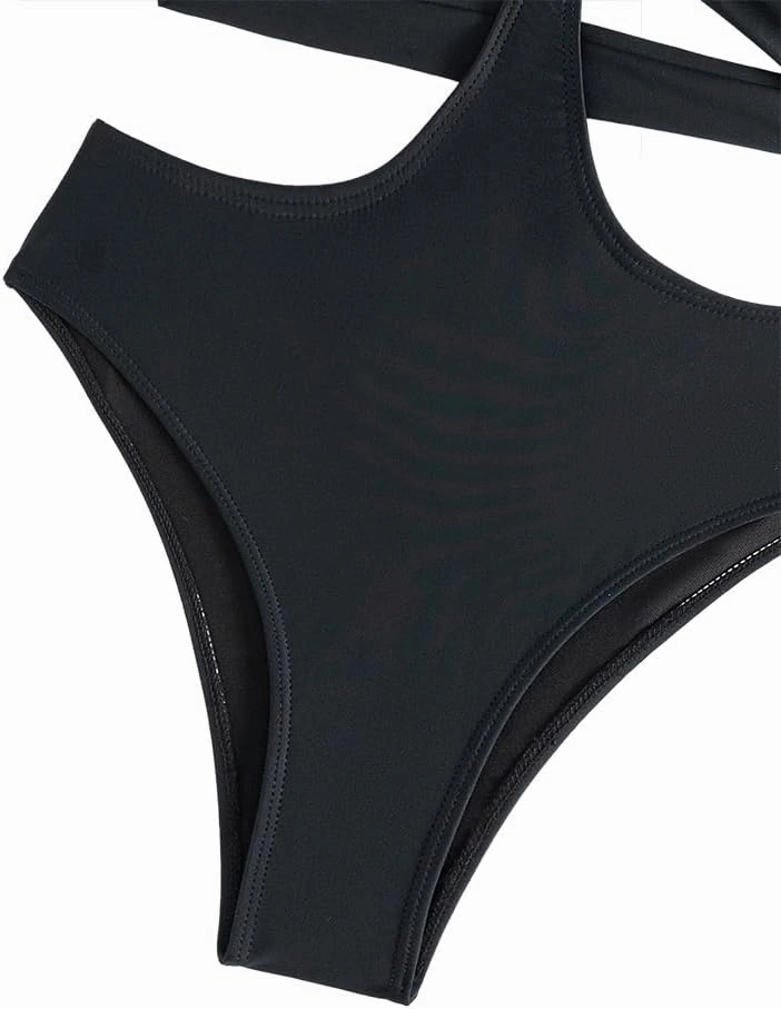 Women's Deep V Neck One Piece Swimsuit O-Ring Swimwear Sexy Cut Out Bathing Suit