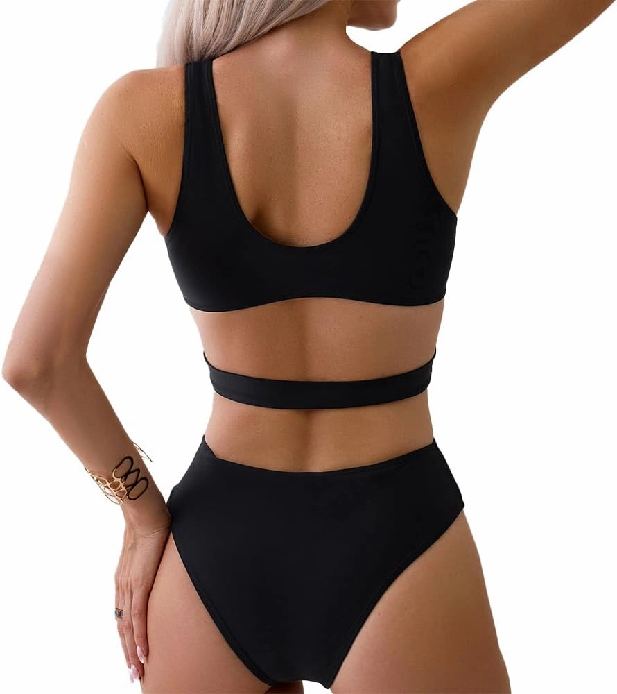 Women's Deep V Neck One Piece Swimsuit O-Ring Swimwear Sexy Cut Out Bathing Suit