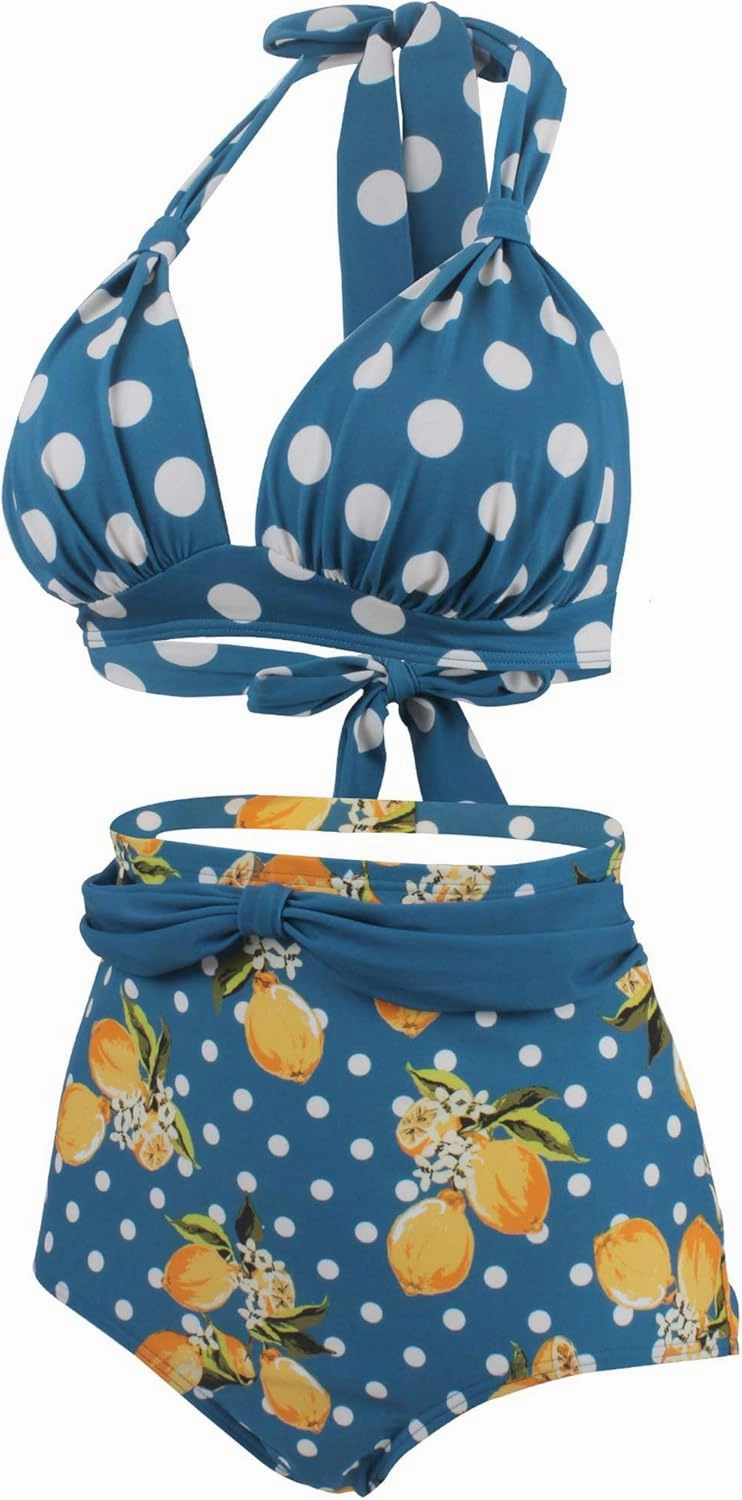 Women's Floral Halter High Waist Bikini Swimsuit Floral Printing Bathing Suits 2 Pieces