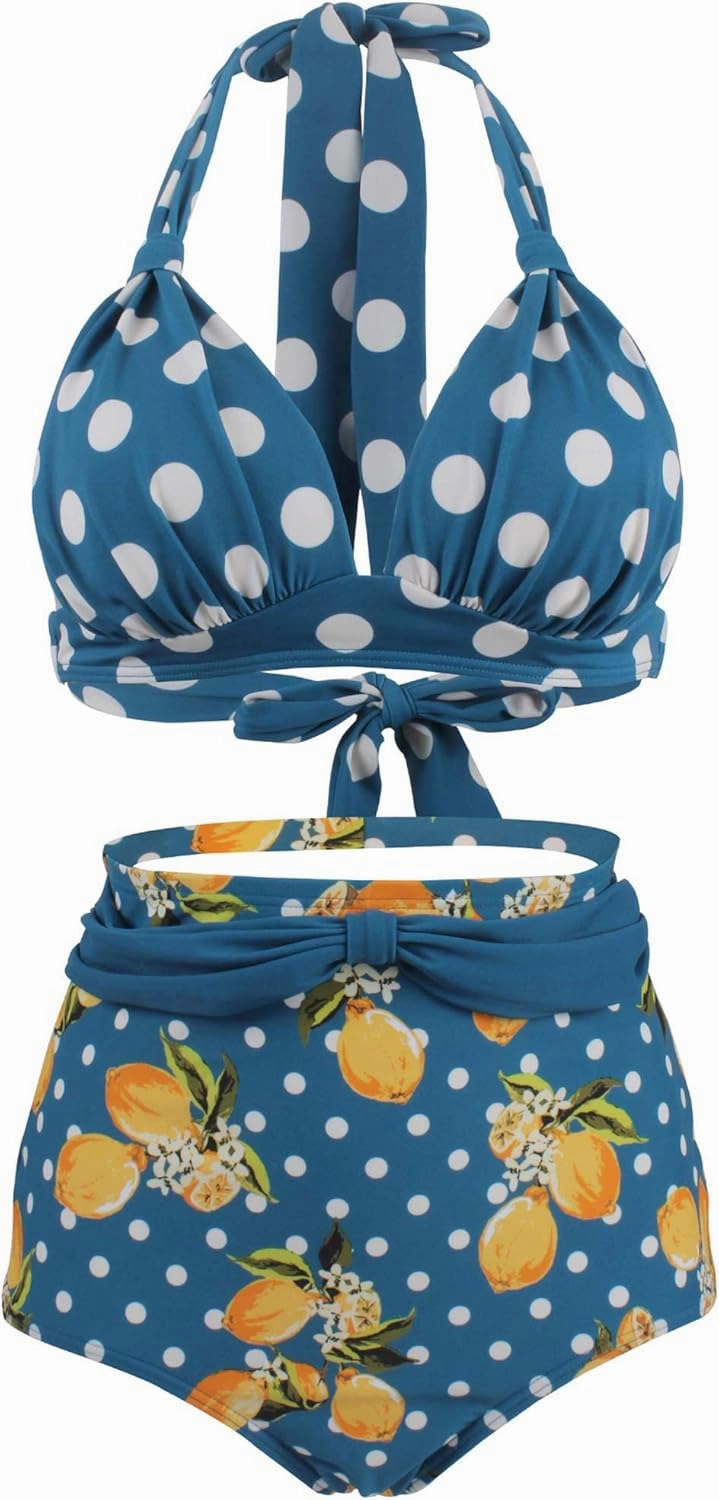 Women's Floral Halter High Waist Bikini Swimsuit Floral Printing Bathing Suits 2 Pieces