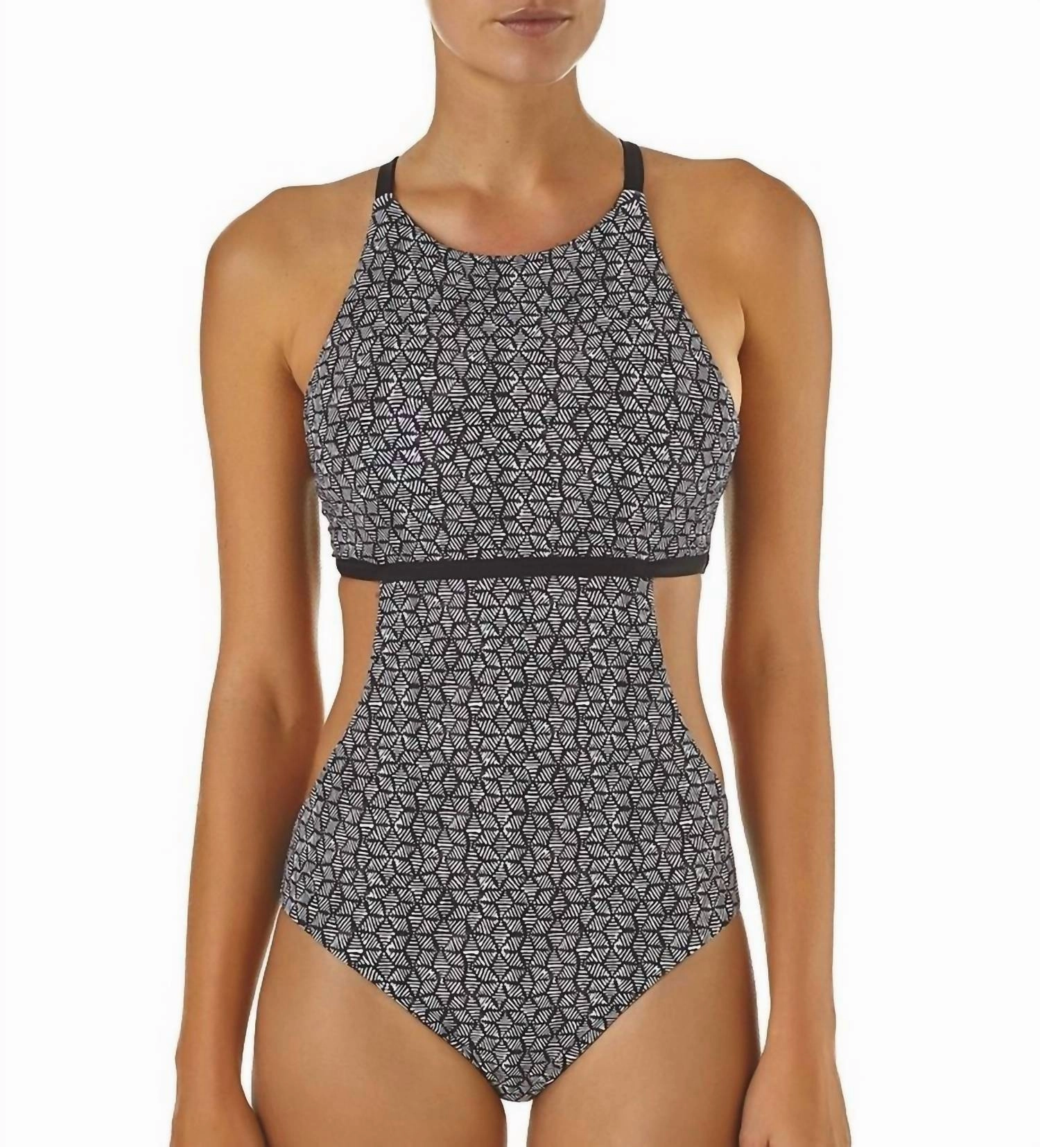 Women's Nireta One Piece Swimsuit In Batik Hex, Ink Black