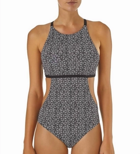 Women's Nireta One Piece Swimsuit In Batik Hex, Ink Black