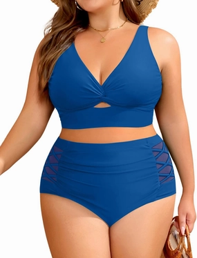 Women's Plus Size Two Piece Swimsuits - High Waisted Bikini Tummy Control Bathing Suits 2025 Twist Knot Swimwear