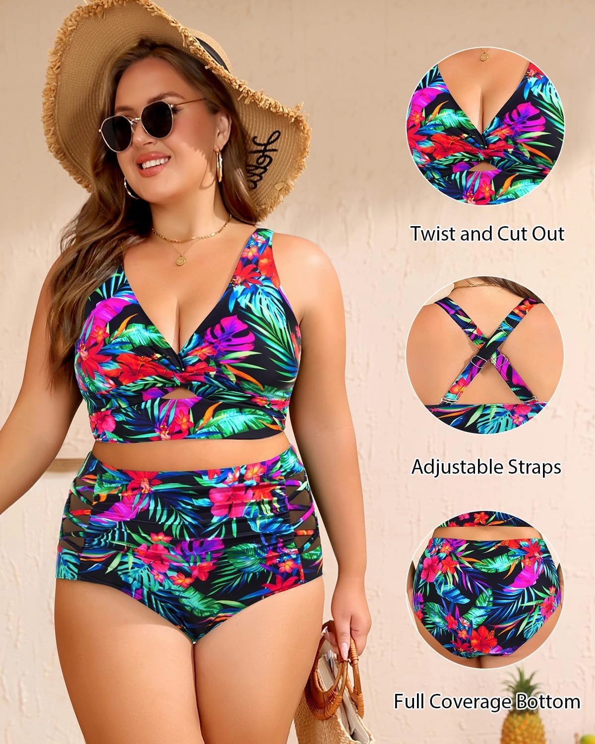 Women's Plus Size Two Piece Swimsuits - High Waisted Bikini Tummy Control Bathing Suits 2025 Twist Knot Swimwear