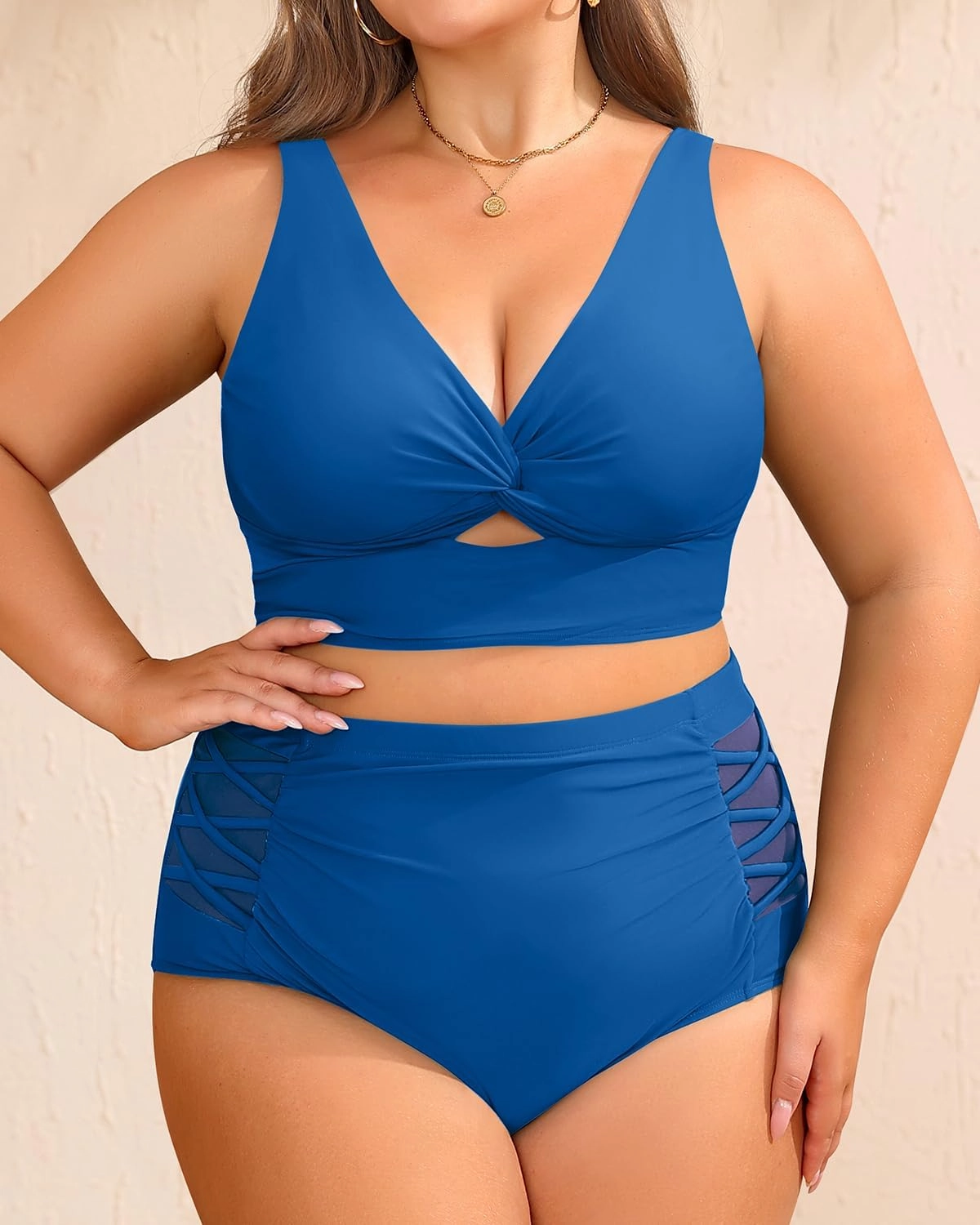 Women's Plus Size Two Piece Swimsuits - High Waisted Bikini Tummy Control Bathing Suits 2025 Twist Knot Swimwear