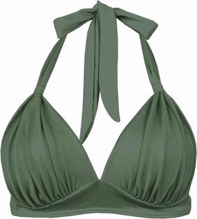 Women's Retro 50s Plaid Pattern Polka Dot Halter Molded Soft Pads Vintage Bikini Swimsuits Tops