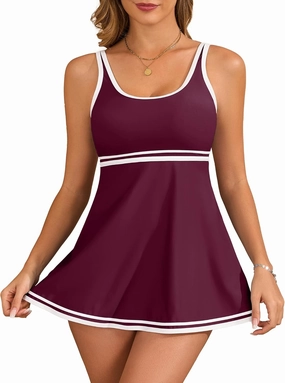 Women's Tankini Sets Tummy Control Swimsuits Color Block Swimdress 2025 Two Piece Bathing Suits